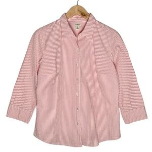 L.L. Bean | Women | White Pink Stripe Seersucker Button Front Top | Medium